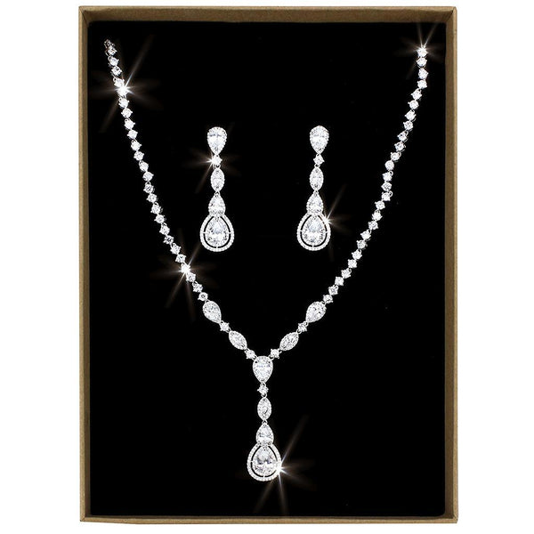 Rhodium Brass Jewellery Sets with AAA Grade CZ in Clear