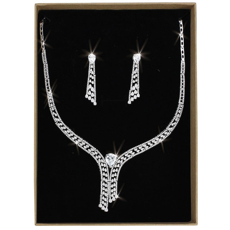 Rhodium Brass Jewellery Sets with AAA Grade CZ in Clear