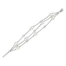Rhodium 925 Sterling Silver Bracelet with Synthetic Pearl in White