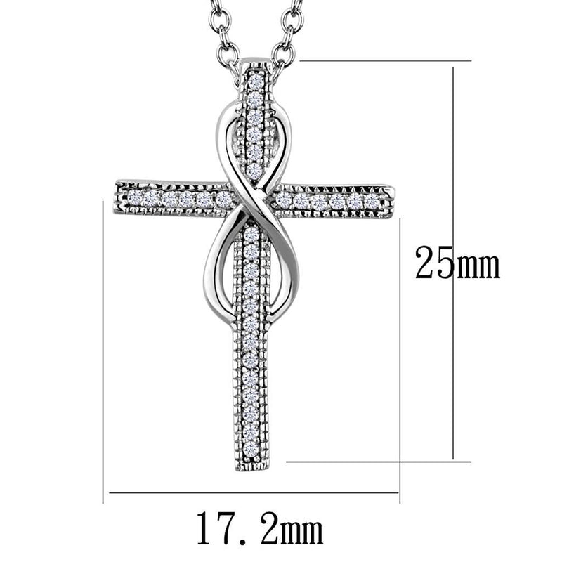 Rhodium 925 Sterling Silver Chain Pendant with AAA Grade CZ in Clear