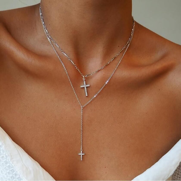 Gold Color Crystal Cross Necklaces