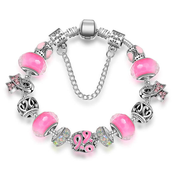 Crystal Breast Cancer Awareness Bracelet